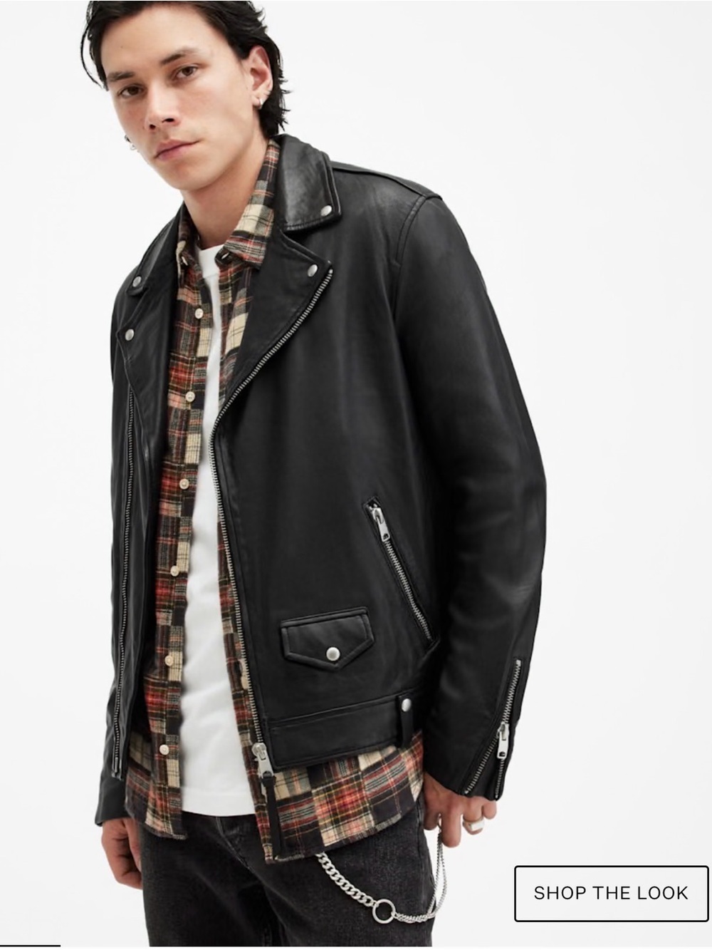 AllSaints DARK BROWN Milo Asymmetric Zip Leather Biker Jacket $649